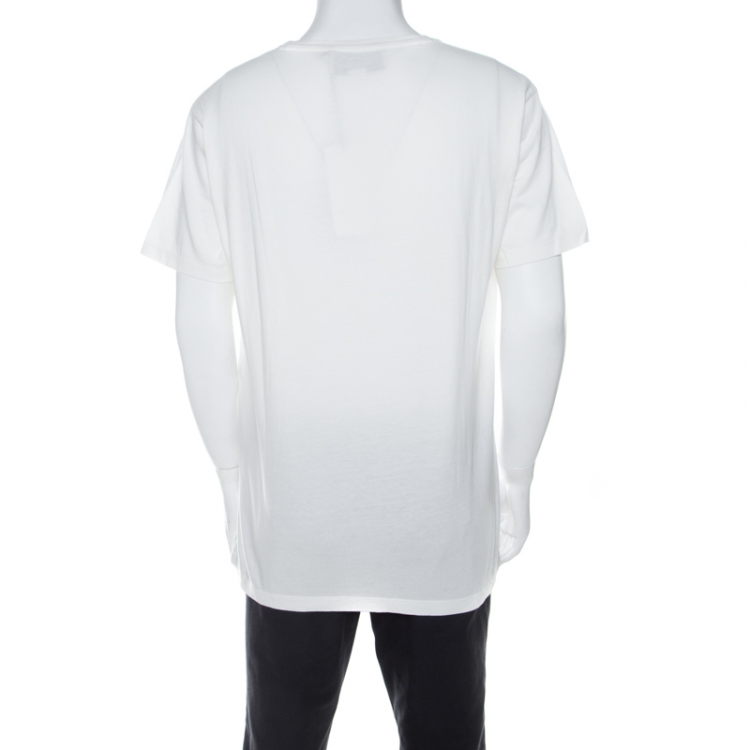 Pre Owned Gucci White Cotton Jersey Embroidered Leopard Patch T-Shirt M 