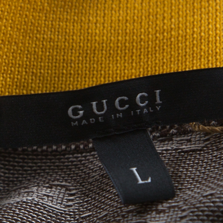 Pre Owned Gucci Brown GG Print Cotton Contrast Collar Skinny Fit Polo Shirt L