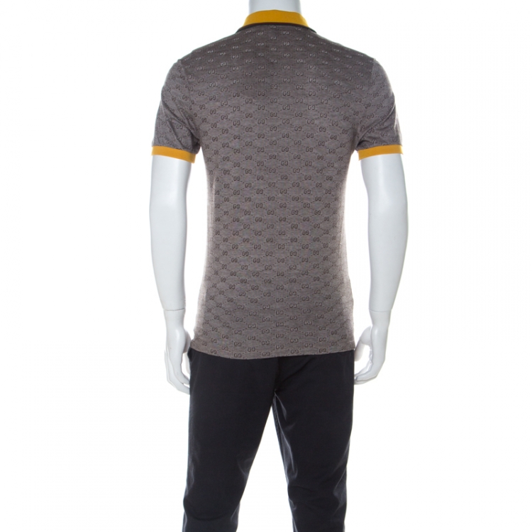 Pre Owned Gucci Brown GG Print Cotton Contrast Collar Skinny Fit Polo Shirt L