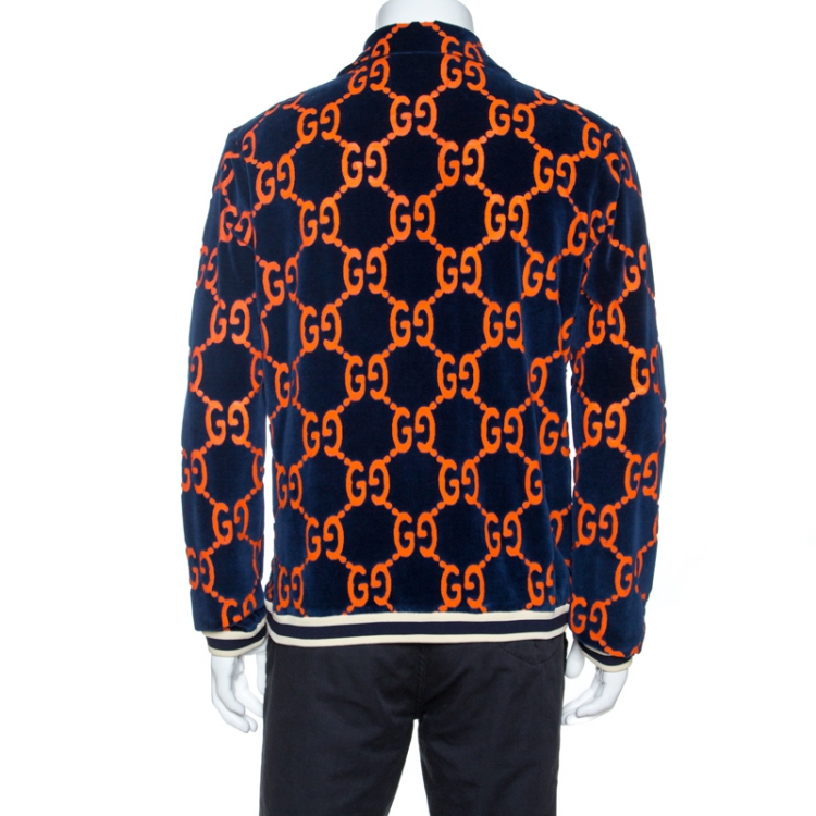 Pre Owned Gucci Bicolor GG Chenille Velvet Zip Front Jacket L