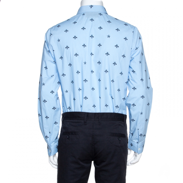 Pre Owned Gucci Blue Bee & Star Print Cotton Long Sleeve Duke Shirt L