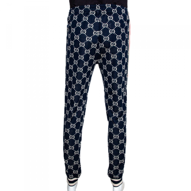 مملوكة مسبقًا Gucci Navy Blue GG Jacquard Knit Joggers L