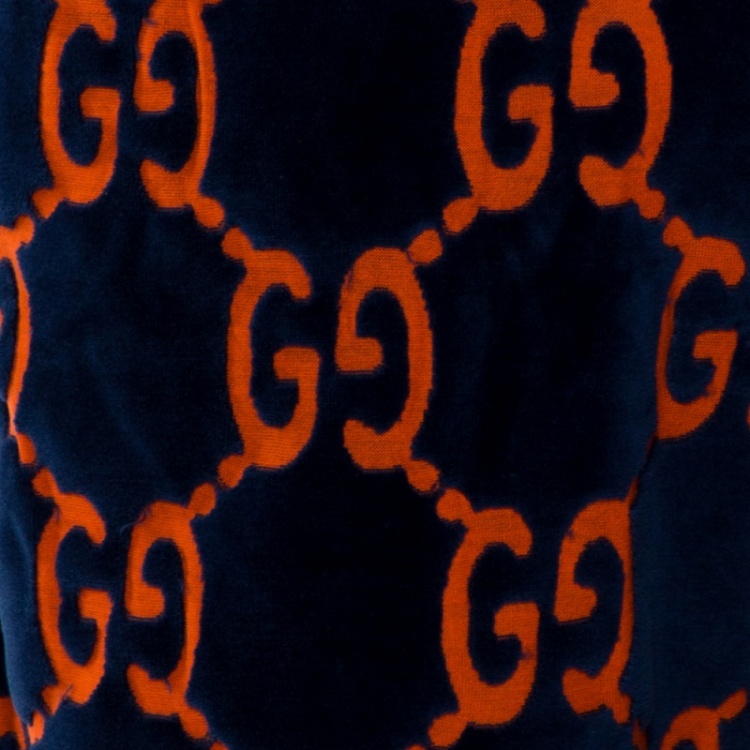 Pre Owned Gucci Blue & Orange GG Chenille Velvet Shorts M