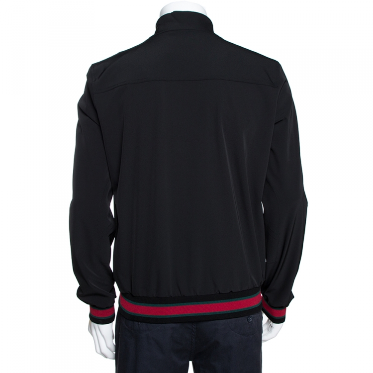 Pre Owned Gucci Black Synthetic Hysteria Web Zip Front Track Jacket M