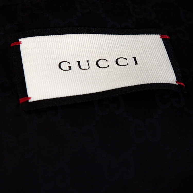 Pre Owned Gucci Black Logo Pattern Stripe Detail Hooded Shell Jacket XL