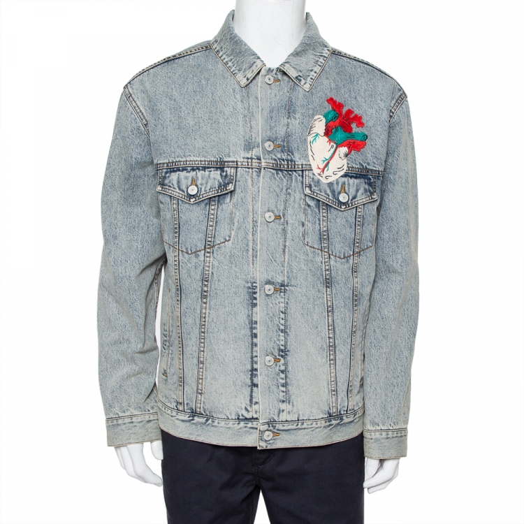 Gucci Faded Denim Heart & Embroidered Oversized Jacket XS Gucci | TLC