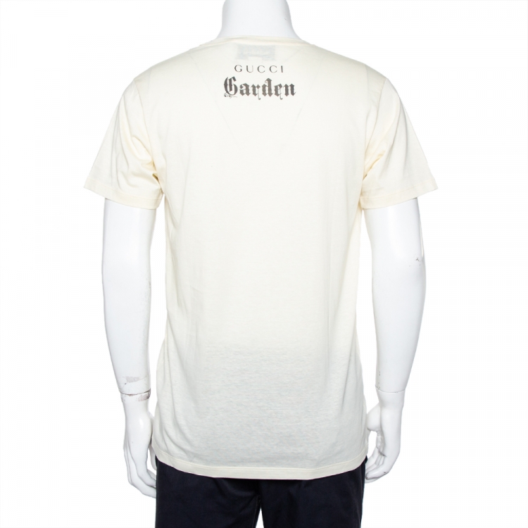 Pre Owned Gucci Garden Cream Printed Cotton Crewneck T-Shirt M