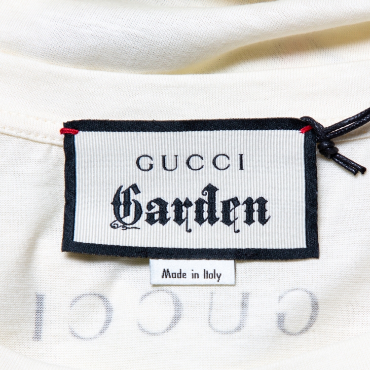 Pre Owned Gucci Garden Cream Printed Cotton Crewneck T-Shirt M