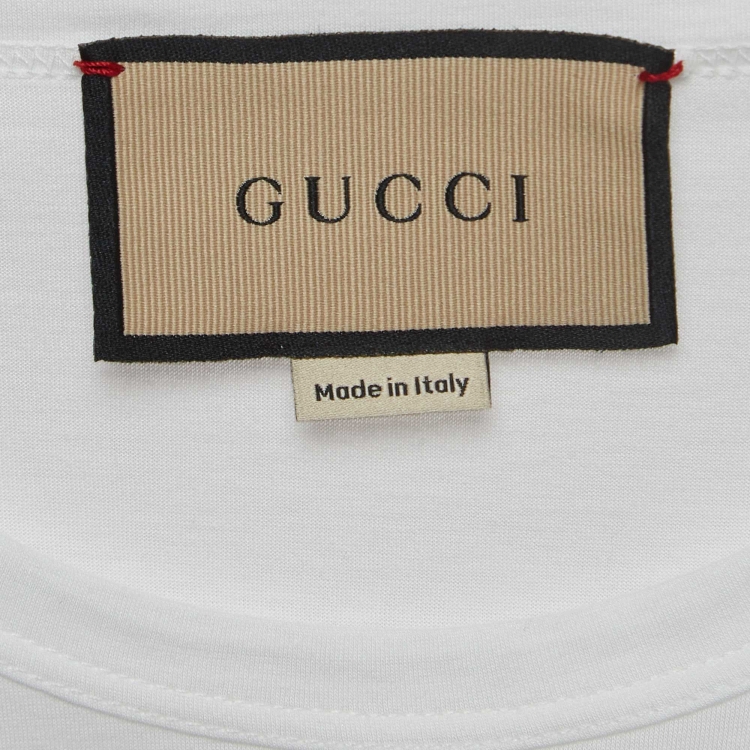 Pre Owned Gucci White Logo Printed Cotton T-Shirt M