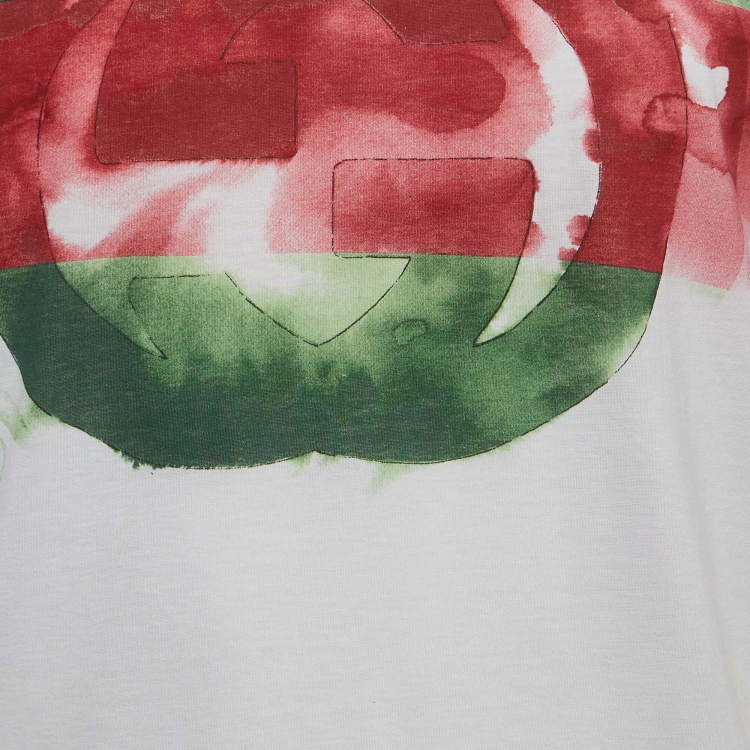 Pre Owned Gucci White Logo Printed Cotton T-Shirt M