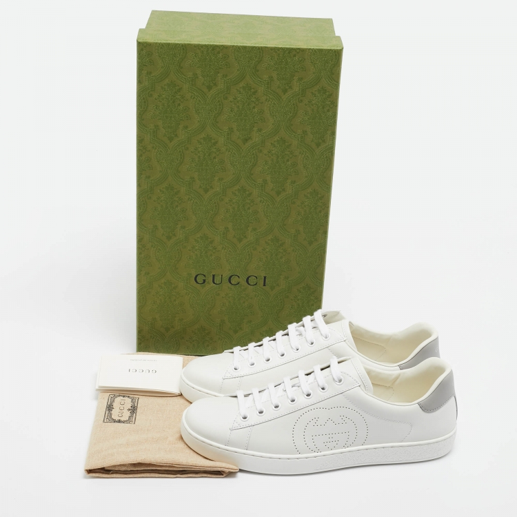 Pre Owned Gucci White Perforated Interlocking G Leather Ace Sneakers Size 41