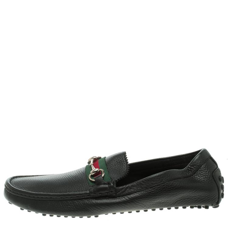 500 By Gucci Black Leather Horsebit Web Detail Driver Loafers Size 45 Gucci  | TLC
