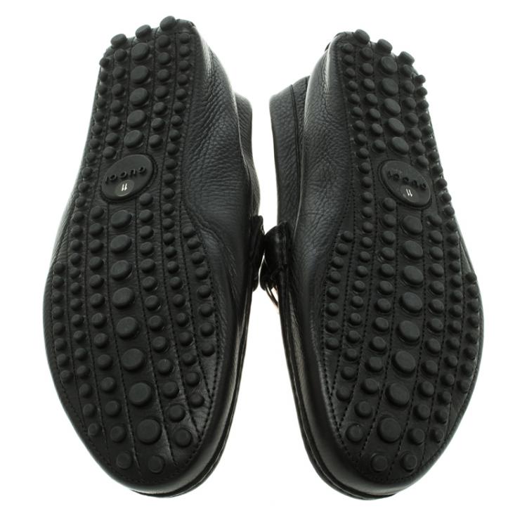 Pre Owned 500 By Gucci Black Leather Horsebit Web Detail Driver Loafers Size 45