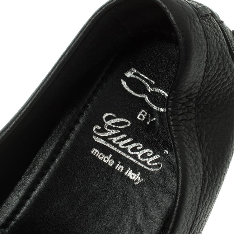 Pre Owned 500 By Gucci Black Leather Horsebit Web Detail Driver Loafers Size 45
