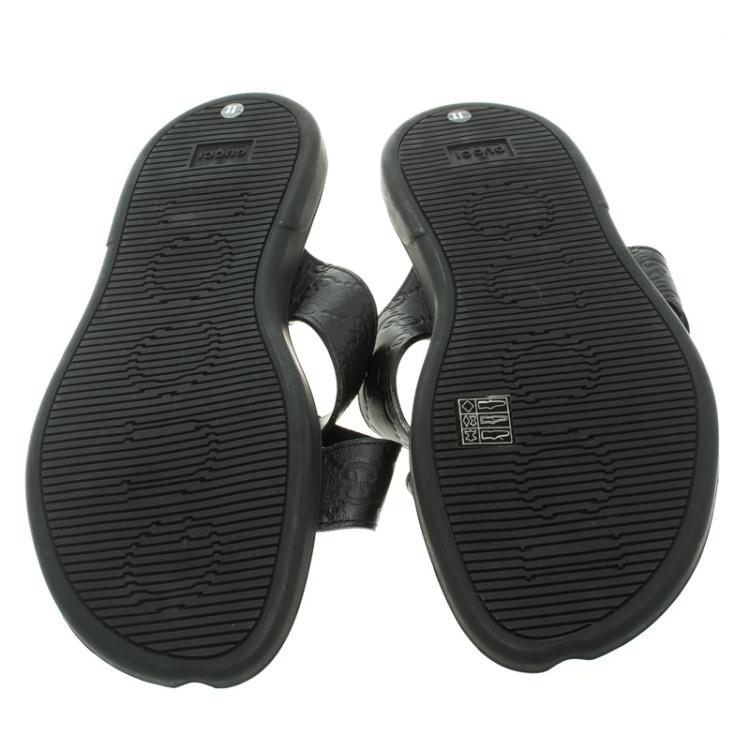 Pre Owned Gucci Black Guccissima Leather Cross Strap Slide Sandals Size 45