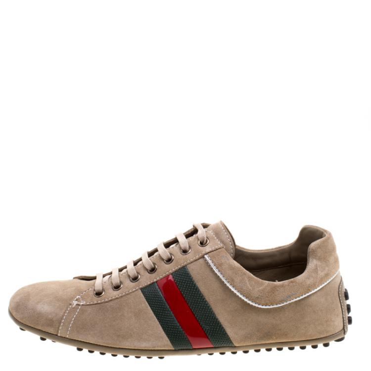 Pre Owned Gucci Beige Suede Web Detail Sneakers Size 42.5