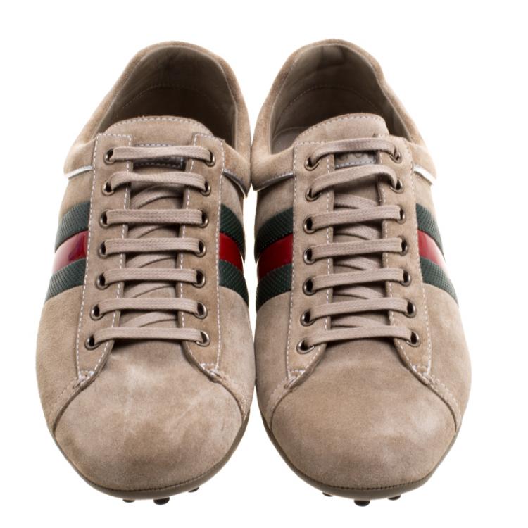 Pre Owned Gucci Beige Suede Web Detail Sneakers Size 42.5