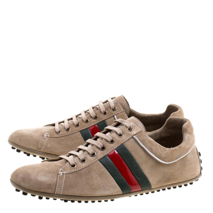 Pre Owned Gucci Beige Suede Web Detail Sneakers Size 42.5