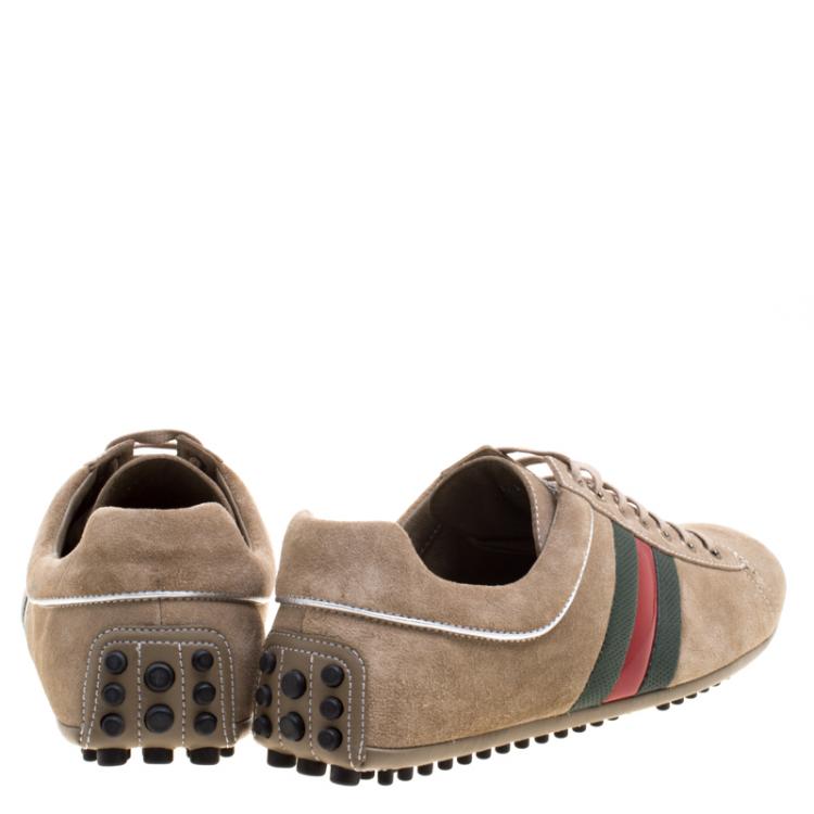 Pre Owned Gucci Beige Suede Web Detail Sneakers Size 42.5