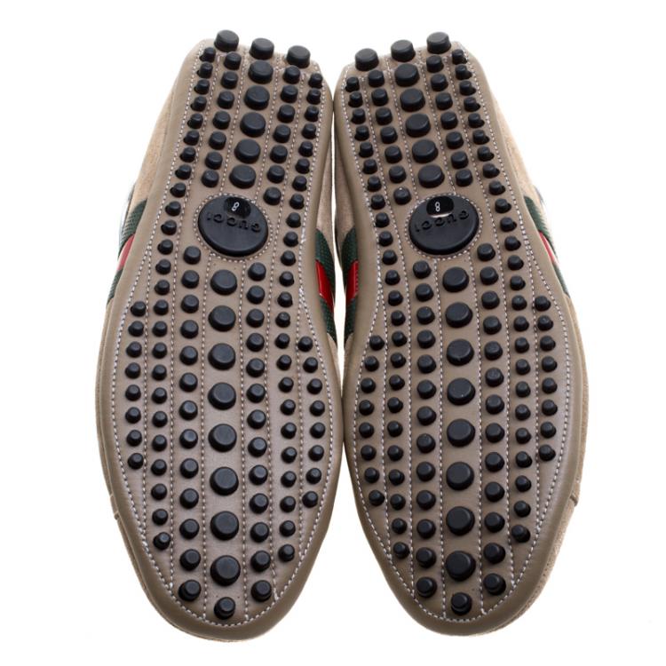 Pre Owned Gucci Beige Suede Web Detail Sneakers Size 42.5