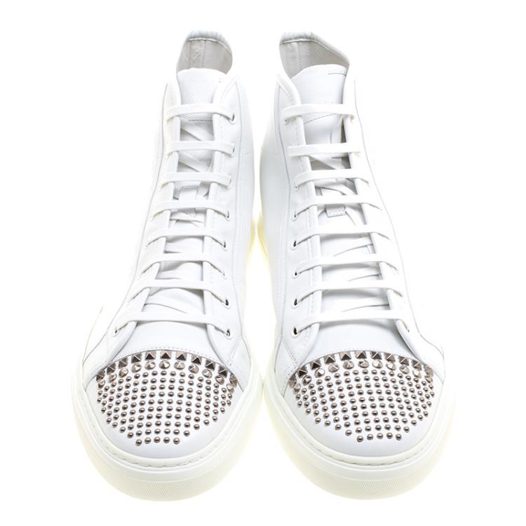 Pre Owned Gucci White Studded Leather California High Top Sneakers Size 48