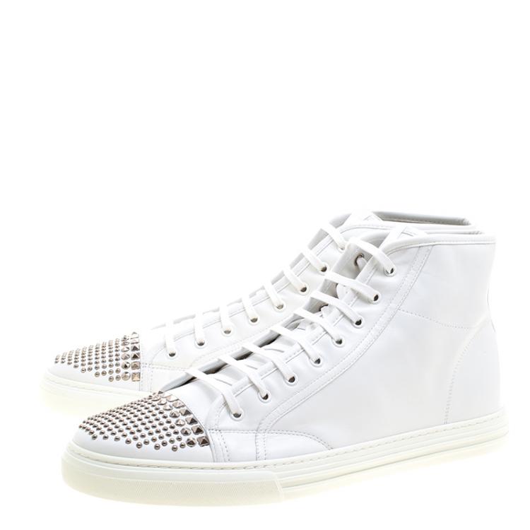 Pre Owned Gucci White Studded Leather California High Top Sneakers Size 48