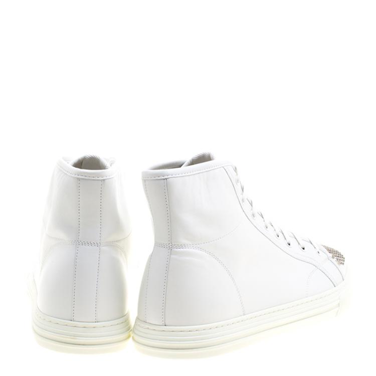 Pre Owned Gucci White Studded Leather California High Top Sneakers Size 48