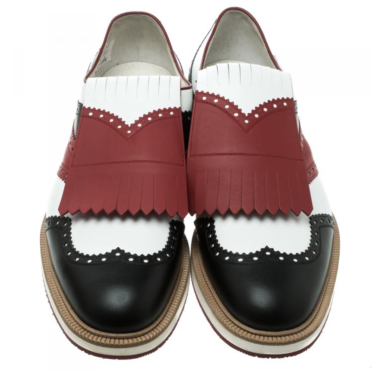 Pre Owned Gucci Tricolor Brogue Leather Fringed Golf Oxfords Size 47