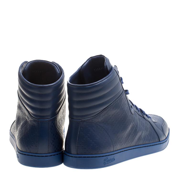 Pre Owned Gucci Blue Leather Diamante High Top Sneakers Size 47.5