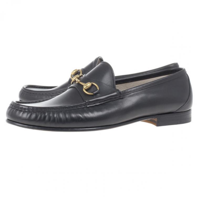 Pre Owned Gucci Black Leather 1953 Horsebit Loafers Size 45.5