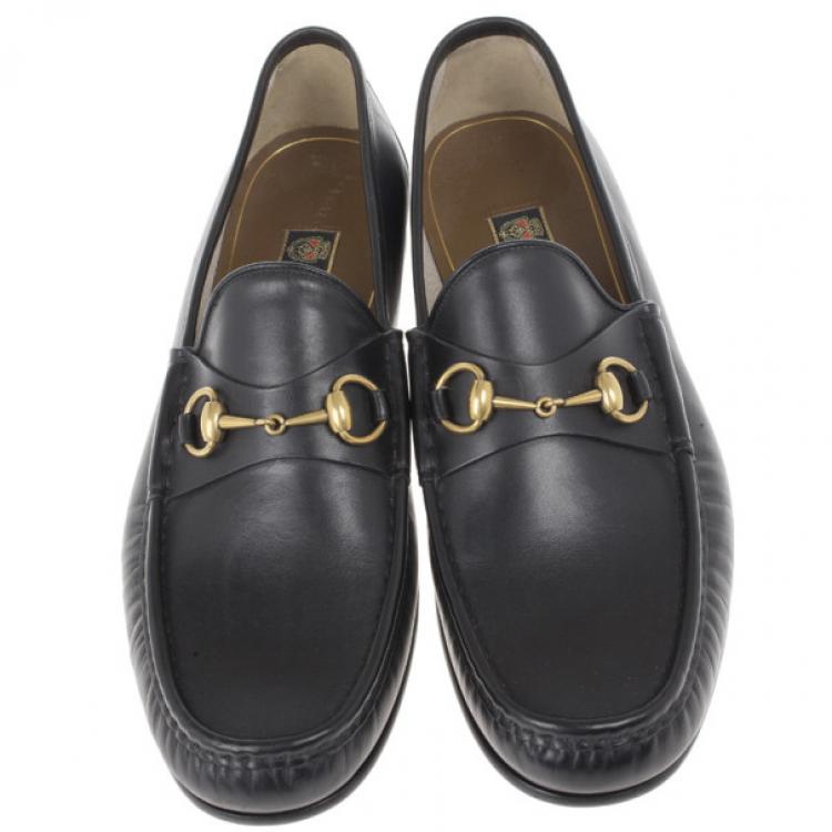 Pre Owned Gucci Black Leather 1953 Horsebit Loafers Size 45.5
