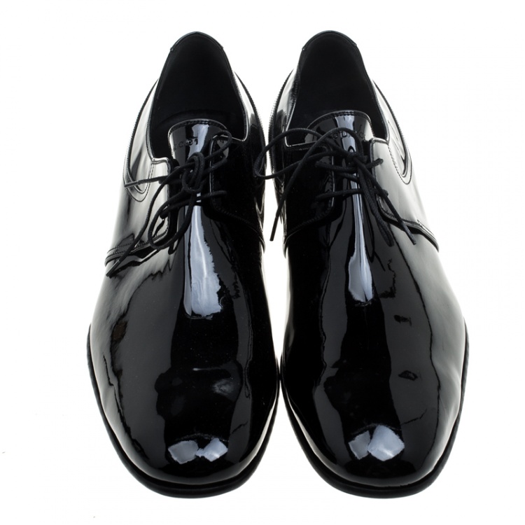 Pre Owned Gucci Black Patent Leather Lace Up Derby Size 45