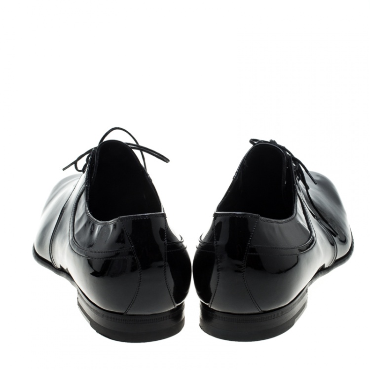 Pre Owned Gucci Black Patent Leather Lace Up Derby Size 45