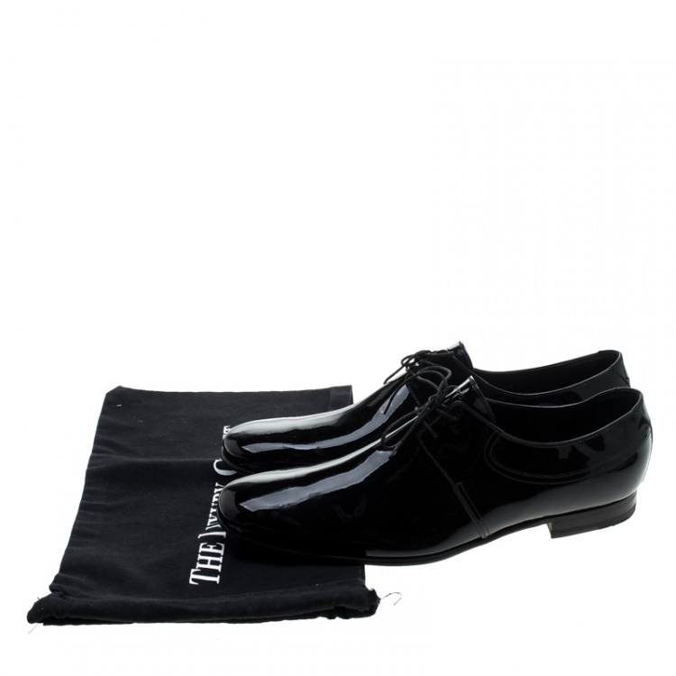 Pre Owned Gucci Black Patent Leather Lace Up Derby Size 45