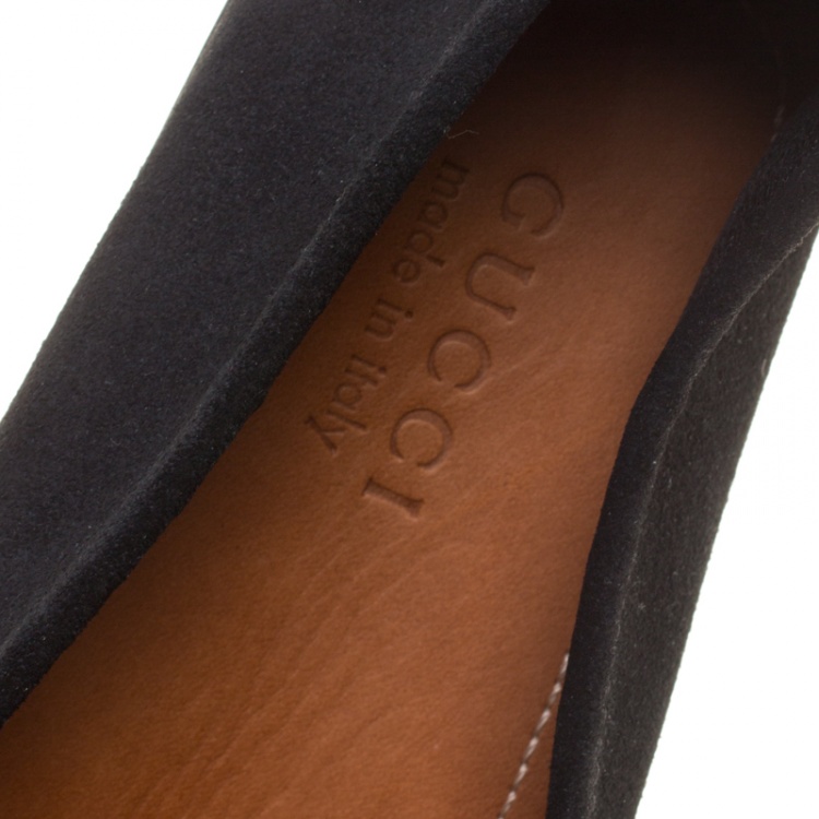 Pre Owned Gucci Black Suede Web Trim Detail Loafers Size 46.5
