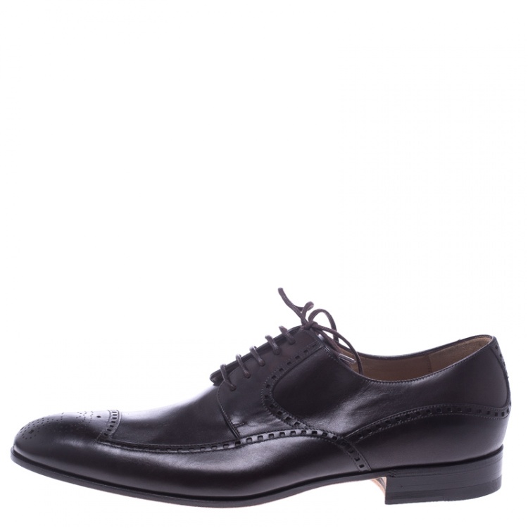 Pre Owned Gucci Brown Leather Lace Up Oxfords Size 41