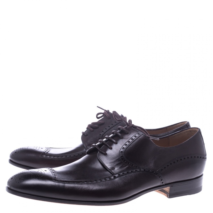Pre Owned Gucci Brown Leather Lace Up Oxfords Size 41