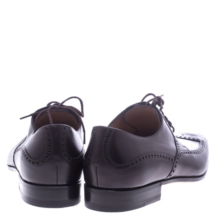 Pre Owned Gucci Brown Leather Lace Up Oxfords Size 41