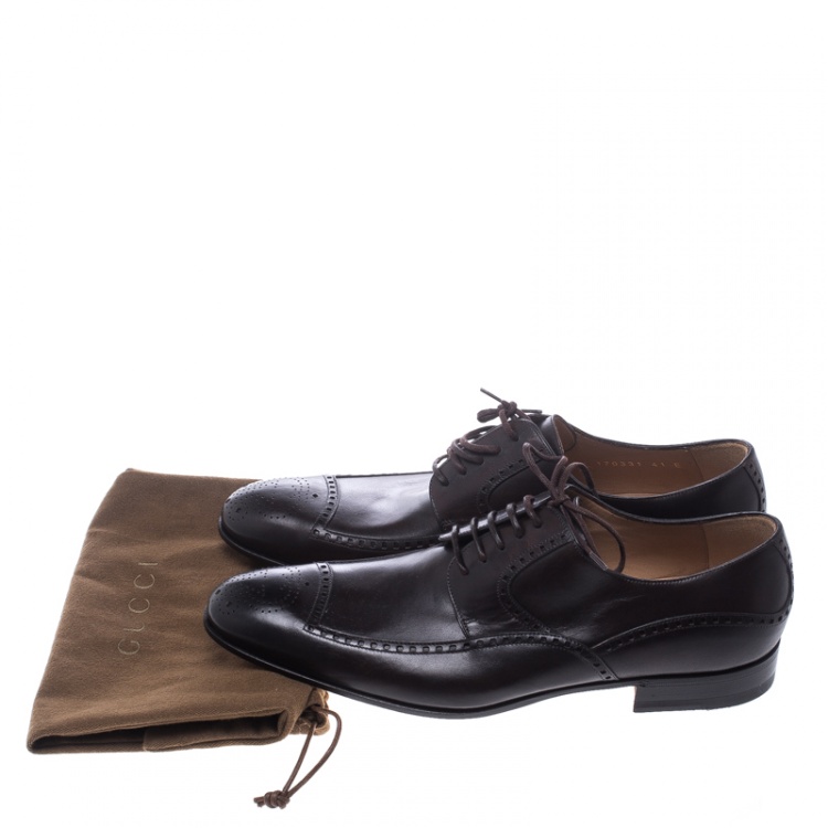 Pre Owned Gucci Brown Leather Lace Up Oxfords Size 41