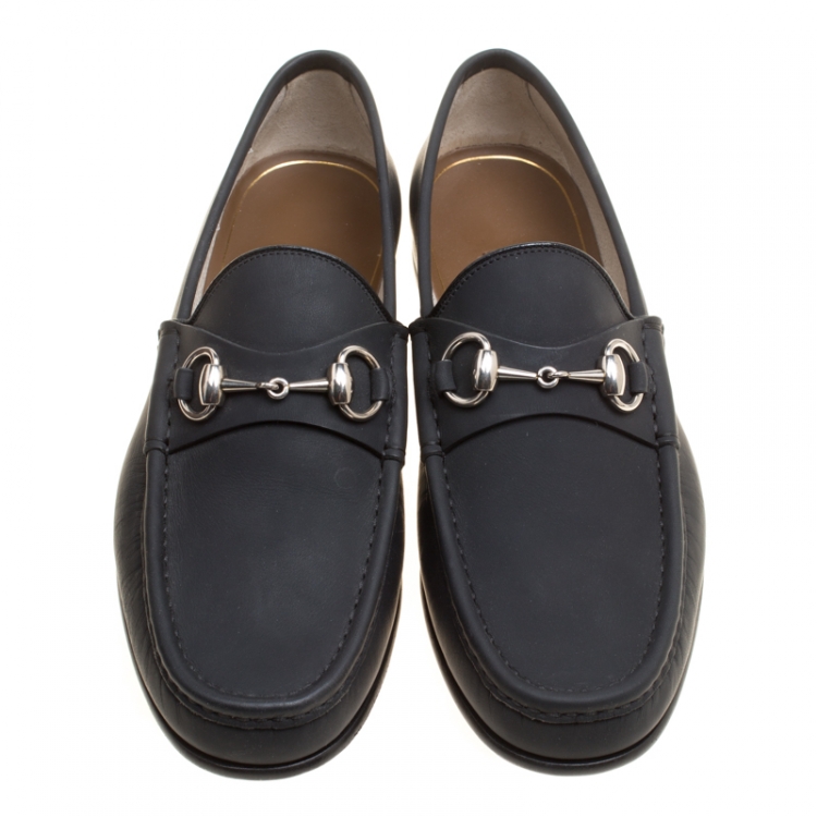 Pre Owned Gucci Black Leather 1953 Horsebit Loafers Size 40