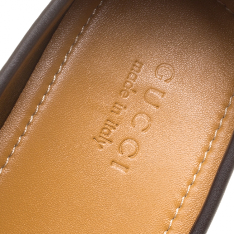 Pre Owned Gucci Brown Leather Diamante Detail Loafers Size 44.5