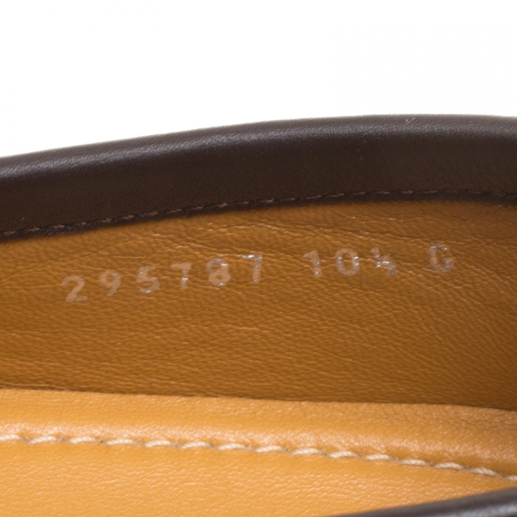 Pre Owned Gucci Brown Leather Diamante Detail Loafers Size 44.5