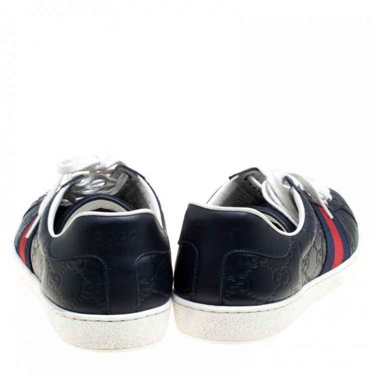 Pre Owned Gucci Blue Guccissima Leather Ace Low Top Sneakers Size 43