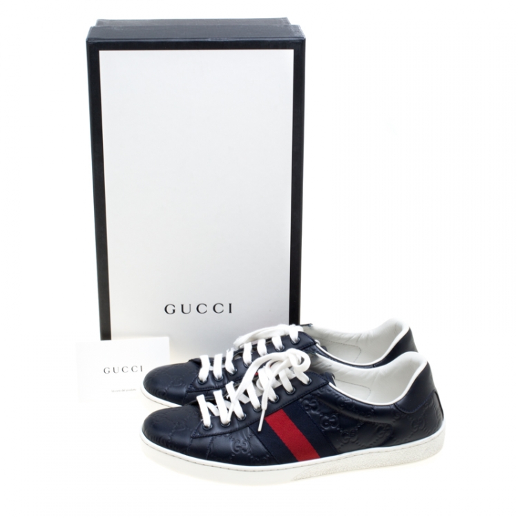 Pre Owned Gucci Blue Guccissima Leather Ace Low Top Sneakers Size 43