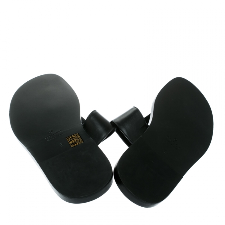 Pre Owned Gucci Black Leather GG Thong Slipper Sandals Size 42 