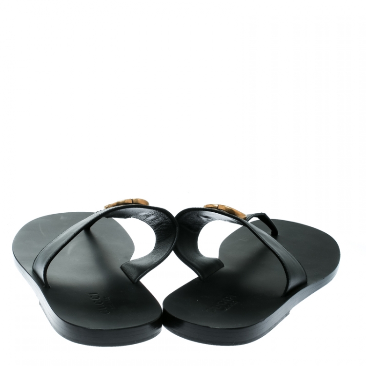 Pre Owned Gucci Black Leather GG Thong Slipper Sandals Size 42 