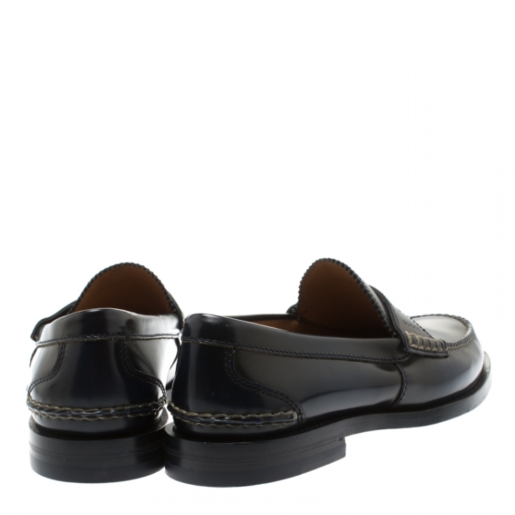 Pre Owned Gucci Blue Polished Leather Penny Loafers Size 41