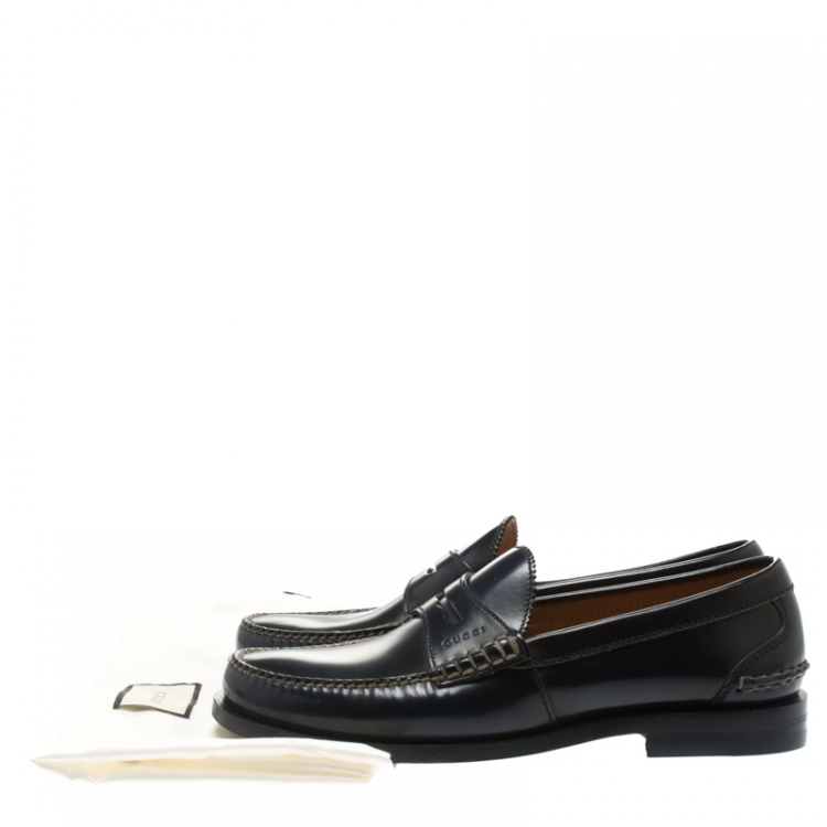 Pre Owned Gucci Blue Polished Leather Penny Loafers Size 41