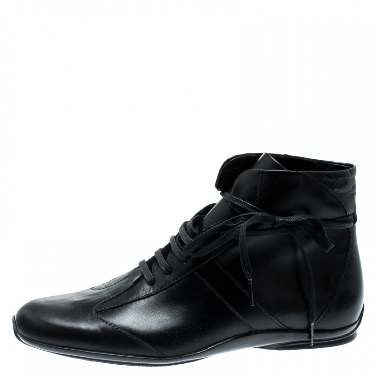 Pre Owned Gucci Black Leather Lace Up Ankle Boots Size 40.5