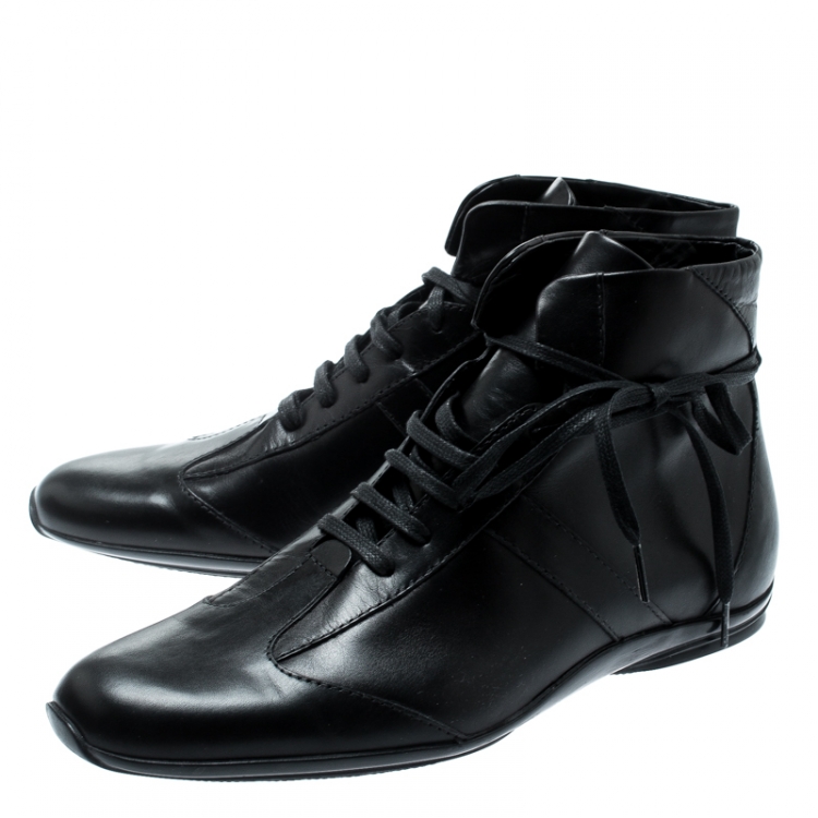 Pre Owned Gucci Black Leather Lace Up Ankle Boots Size 40.5
